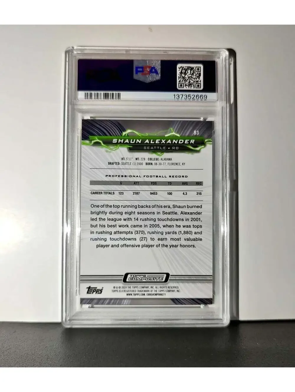 Shaun Alexander 2023 Topps Resurgence 071/200 #83 Yellow Surge PSA 9 Mint